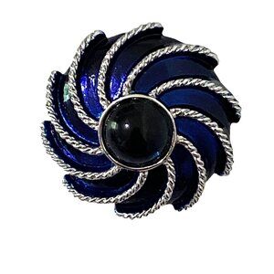 Vintage 1970s Avon Moonwind Swirl Brooch 1.5" Blue Scarf Pin Classic Grandmacore